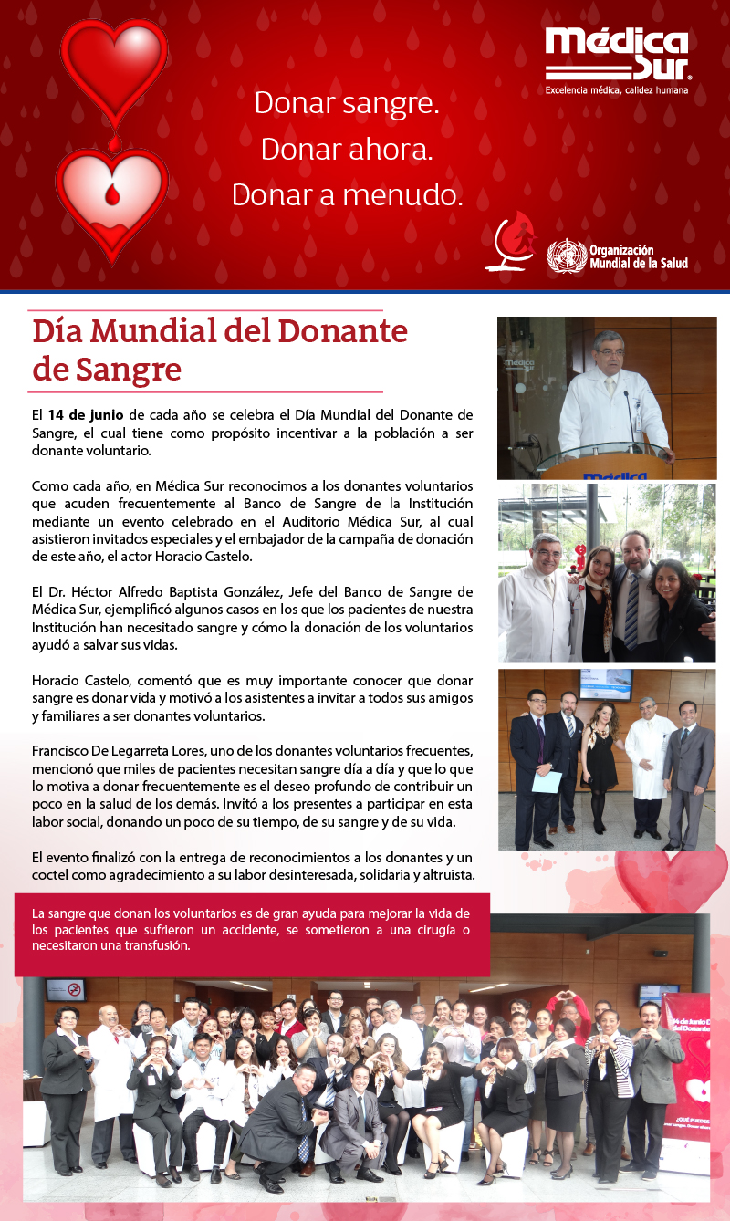 Rese&ntilde;a del evento con motivo del D&iacute;a Mundial del Donante de Sangre 2017